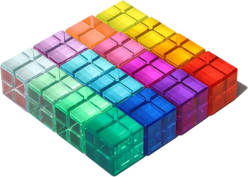 Rainbow Crystal Acrylic Cubes Children Learning Color Light Shadow Toy, Stacking Gem Blocks Sensory Building Blocks for Kids(16PCS)… - Image 2