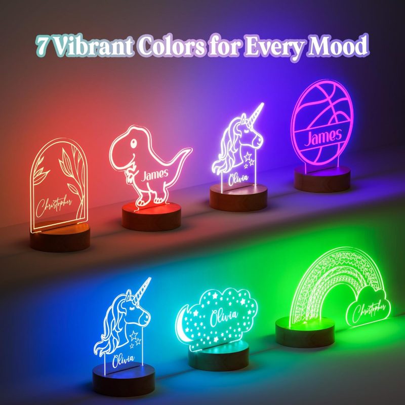 Personalized Baby Gift Name Night Light for Kids Girls Boys Nursery Decor with Rainbow Acrylic Light - Includes Remote and Color-Changing, Laser Engraved in The USA - Image 2